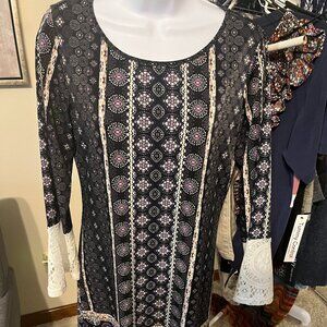 CUTE BOHO SHIRT DRESS SIZE SMALL TACURA BRAND LACE SLEEVE BOUTIQUE WOMENS JUNIOR